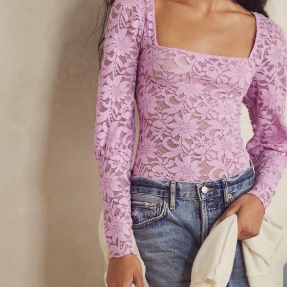 Free People Tops - Free People Intimately Pink Lace Poof Long  Sleeve Top Women's Size Medium NWOT